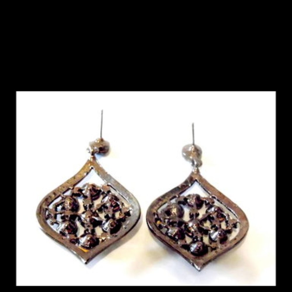 Hematite Color Crystal Statement Drop Pierce Earr… - image 4